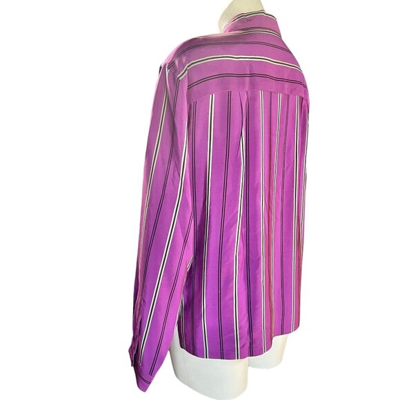 Austin Reed Womens size 14 Petite Shirt Silk Purple Striped Long Sleeve 1990s - Picture 5 of 12